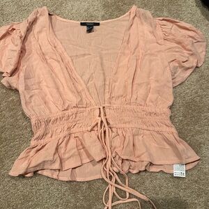Forever 21 Pink Flutter Sleeve Blouse with Tie Front